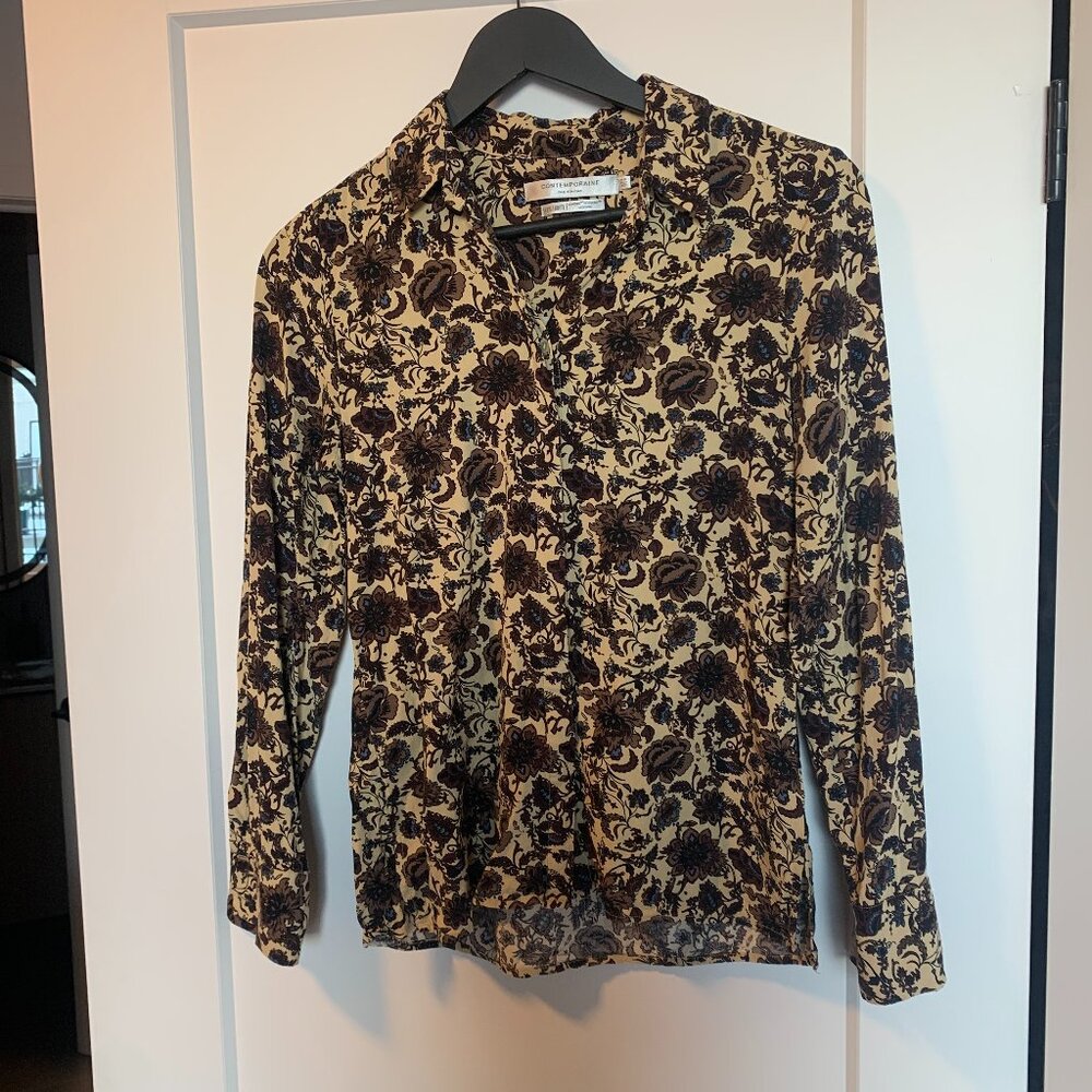 Simons Contemporaine Brown Floral Button-Up Shirt - Western - Vintage -  XS